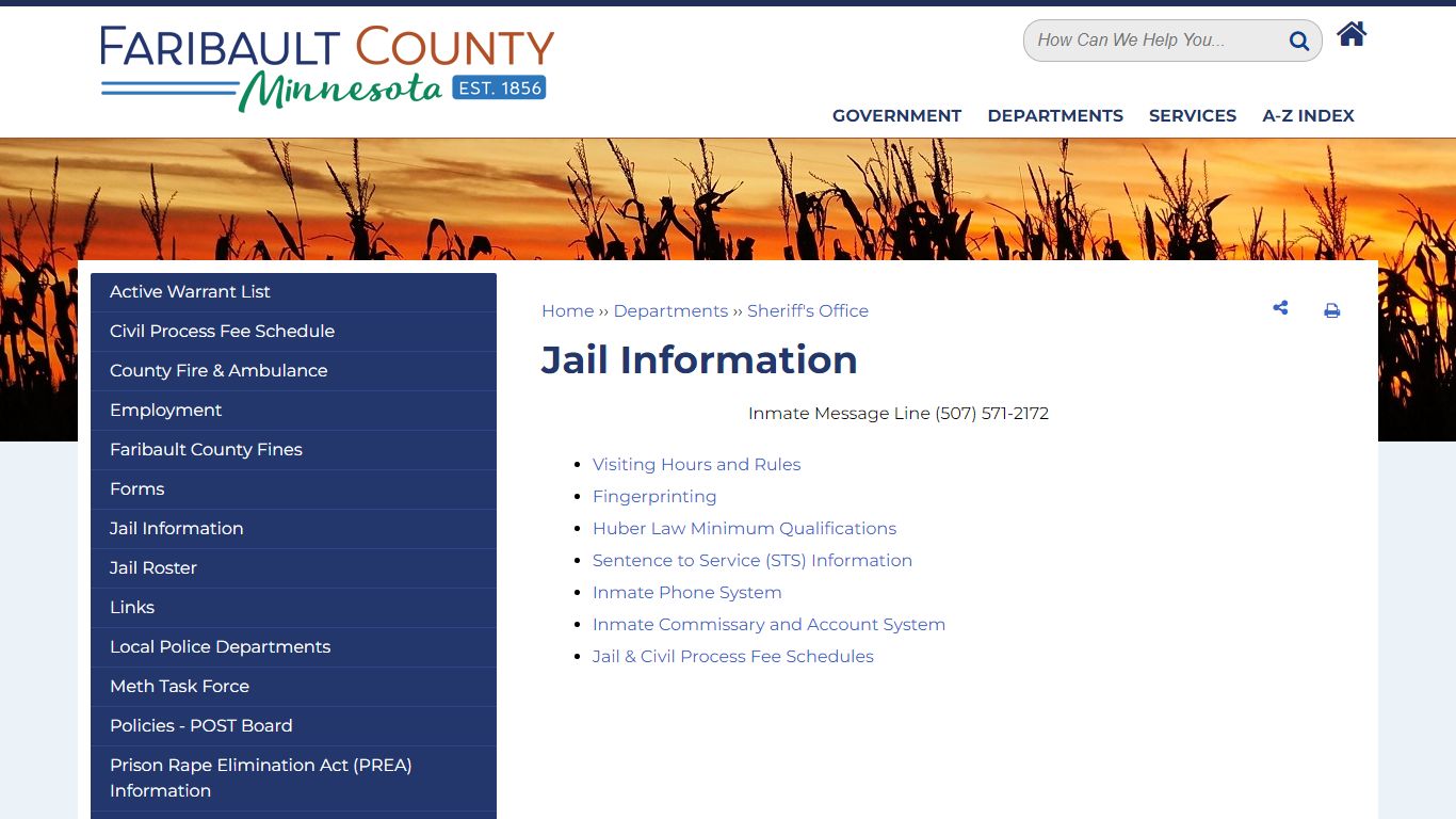 Jail Information | Faribault County MN